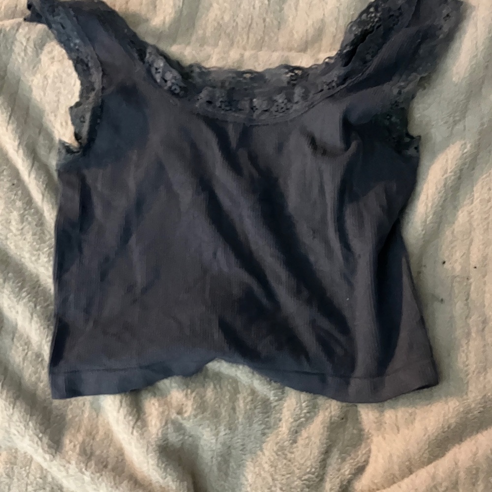 Lace Trim Navy Blue Tank Top
